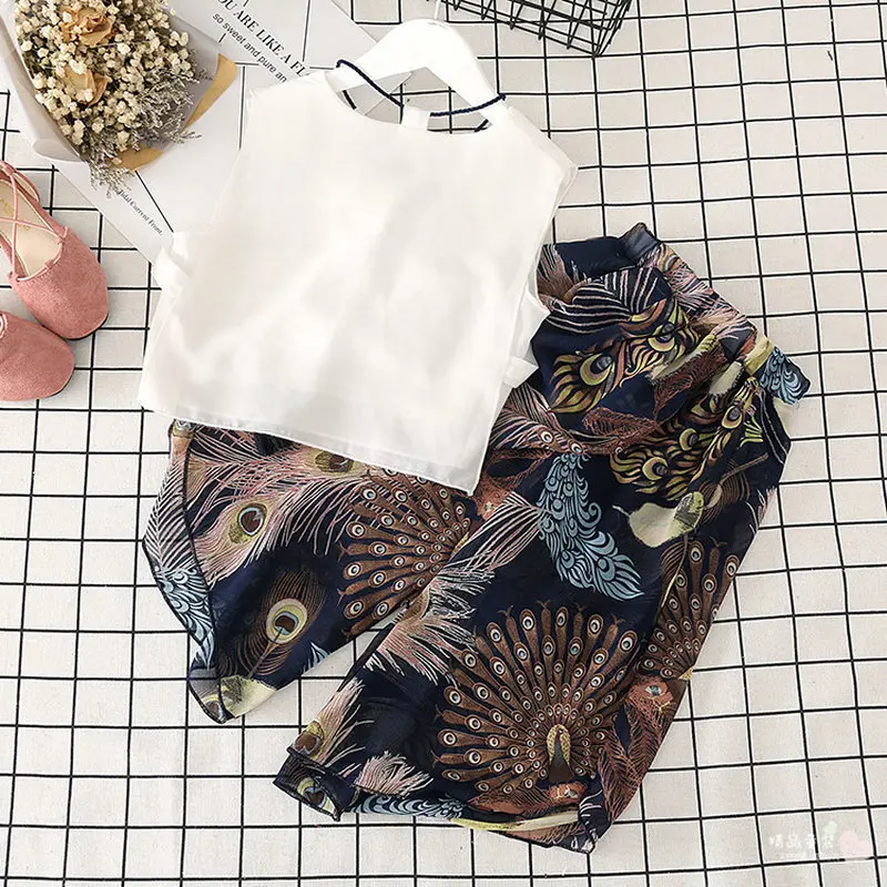 Комплекты одежды для маленьких девочек новинка 2018 летняя шифоновая футболка без