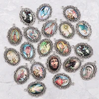 20pcs 22x30mm oval glass cabochons religion silver zinc alloy rosary charms pendants diy jewelry saint rita accessories