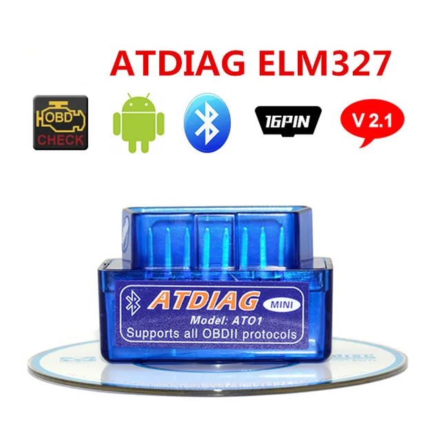 ATDIAG V2.1 Bluetoot Супер Мини elm327 Bluetooth OBD2 V2.1 Elm 327 V2.1 OBD 2 Автомобильный диагностический инструмент сканер Elm-327 OBDII адаптер автоматический диагностический инструмент - Цвет: ATDIAG V2.1 Bluetoot
