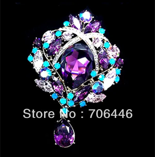 4 &quotВинтаж бронзовым покрытием большие фиолетовые стразы узор в виде капли воды