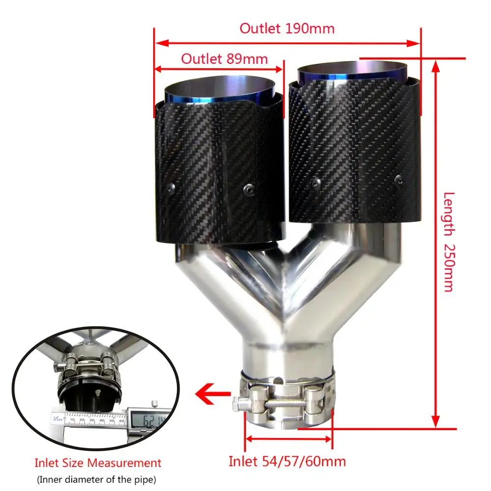 

Dual Carbon Fiber + Stainless Steel Burnt Blue Universal Auto Exhaust Tip Double End Pipe for BMW BENZ VW Golf