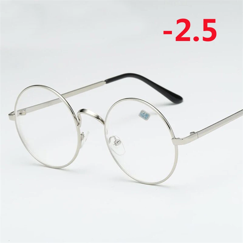 Myopia 250 Студенческие очки для близорукости, женские и мужские металлические круглые очки, оправа с градусом, короткие очки для коррекции зрения-1-1,5-2-2,5-3-3,5-4,0 - Цвет оправы: Myopia 250