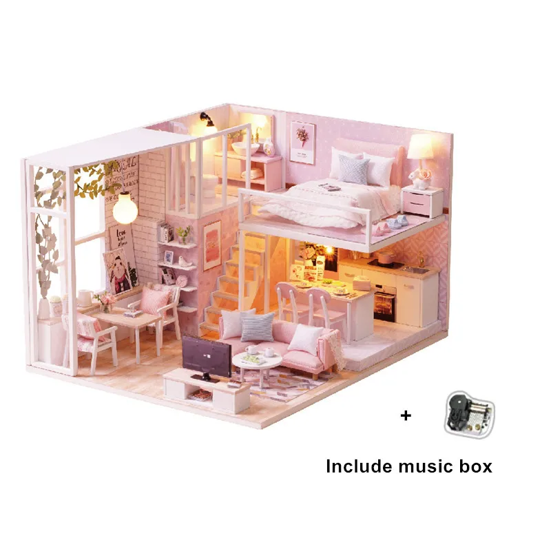 D-include music box Милая комната миниатюрный кукольный домик DIY кукольный домик с мебельным пылезащитным покрытием Непоседа деревянные игрушки для детей подарок на день рождения L22 - Цвет: D-include music box