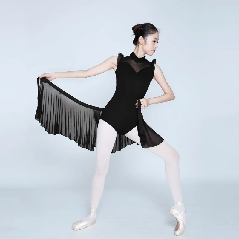 Женский балетный костюм без рукавов черное танцевальное трико для взрослых