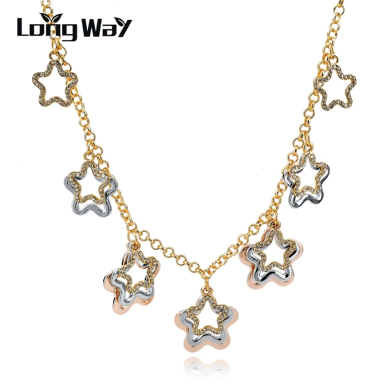 Женское винтажное ожерелье с кристаллами LongWay колье и подвески золотистого цвета