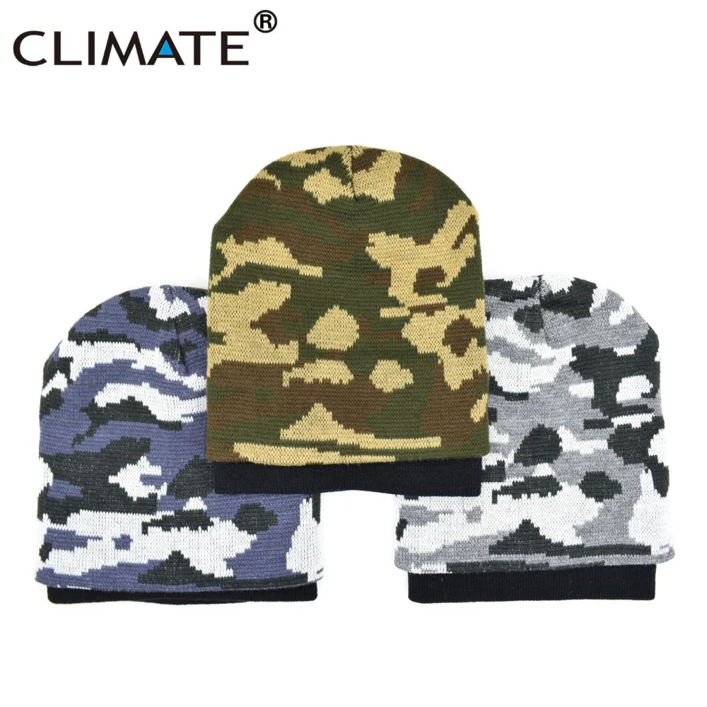 Климата Для мужчин Beanie Camo Камуфляж зима шляпа человек Кепки армии теплая шапочка