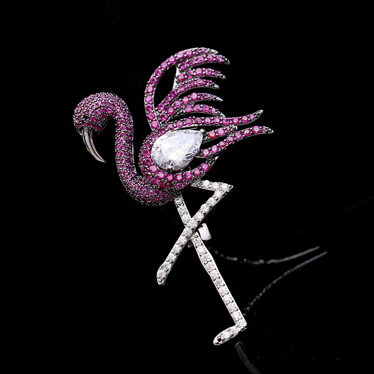 Fashion Cubic Zircon Micro Paved Elegant Flamingo Brooch Pin Broach Women Jewelry 02252 | Brooches