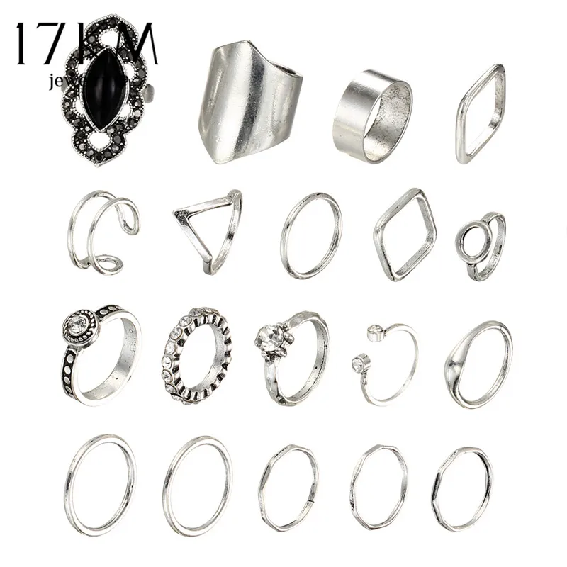 17 км Бохо Винтаж Черный Камень костяшки кольцо Набор для женщин Anillos кристалл сердце Корона миди богемный Праздничная бижутерия с кольцами подарок - Цвет основного камня: RJCS479