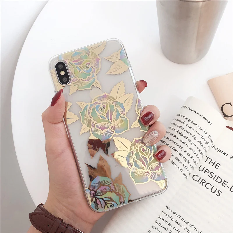 Прозрачный чехол с золотыми бронзовыми розами для iphone X XR XS Max, мягкий силиконовый чехол для iphone 11 Pro Max 6 6s 7 8 Plus, чехол для телефона