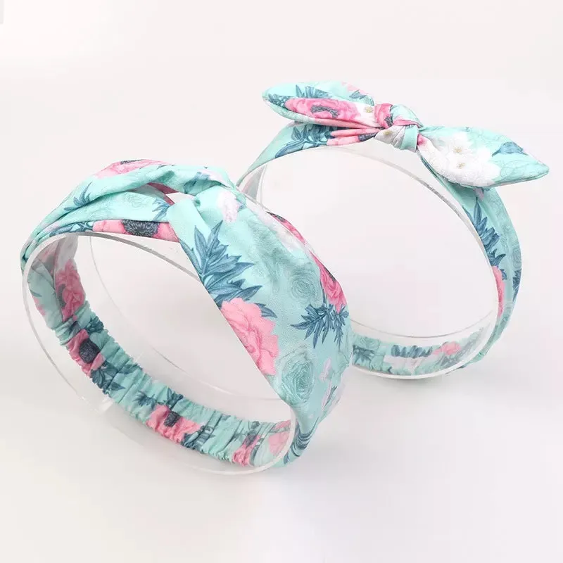 MIXIU 2pcs Mom And Baby Headbands Rabbit Ears Elastic Hair Bands Bow Print Hairbands Parent-child Accessories Kids Gifts | Детская