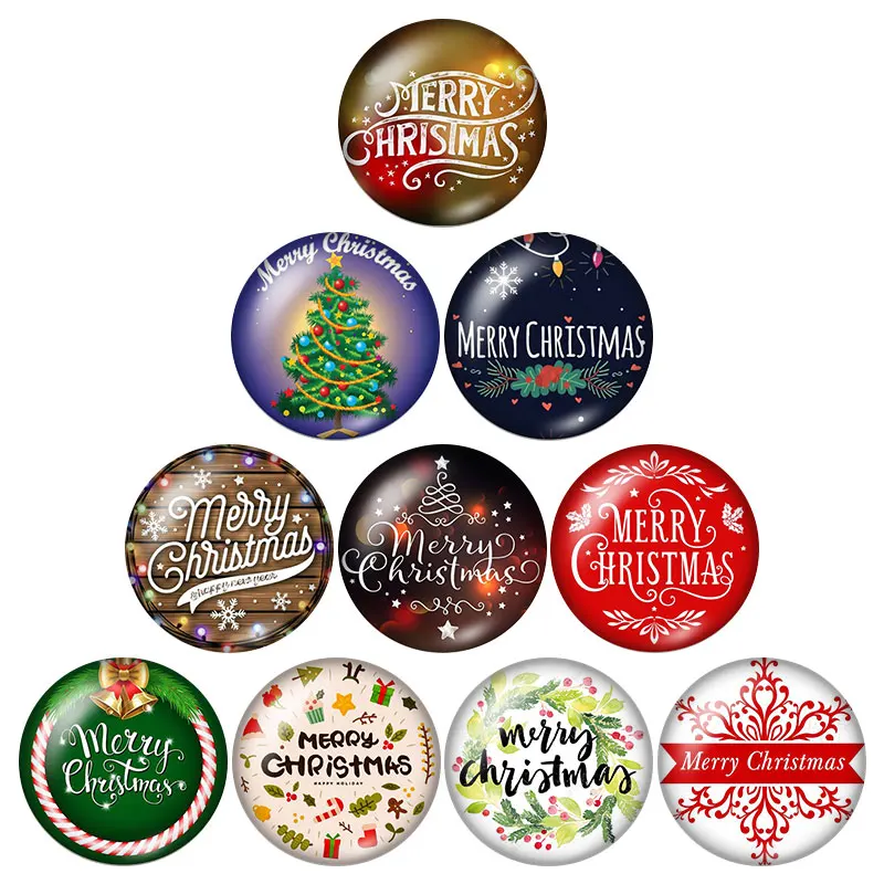 

New Merry Christmas patterns words 10pcs 12mm/16mm/18mm/25mm Round photo glass cabochon demo flat back Making findings ZB0587