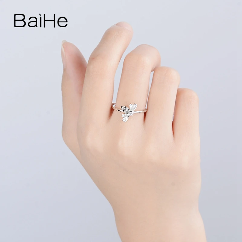 BAIHE Solid 14K White Gold 0.18ct H/SI Natural Diamonds+Black Diamonds Women Trendy Fine Jewelry Beautiful diamond bee Ring | Украшения и