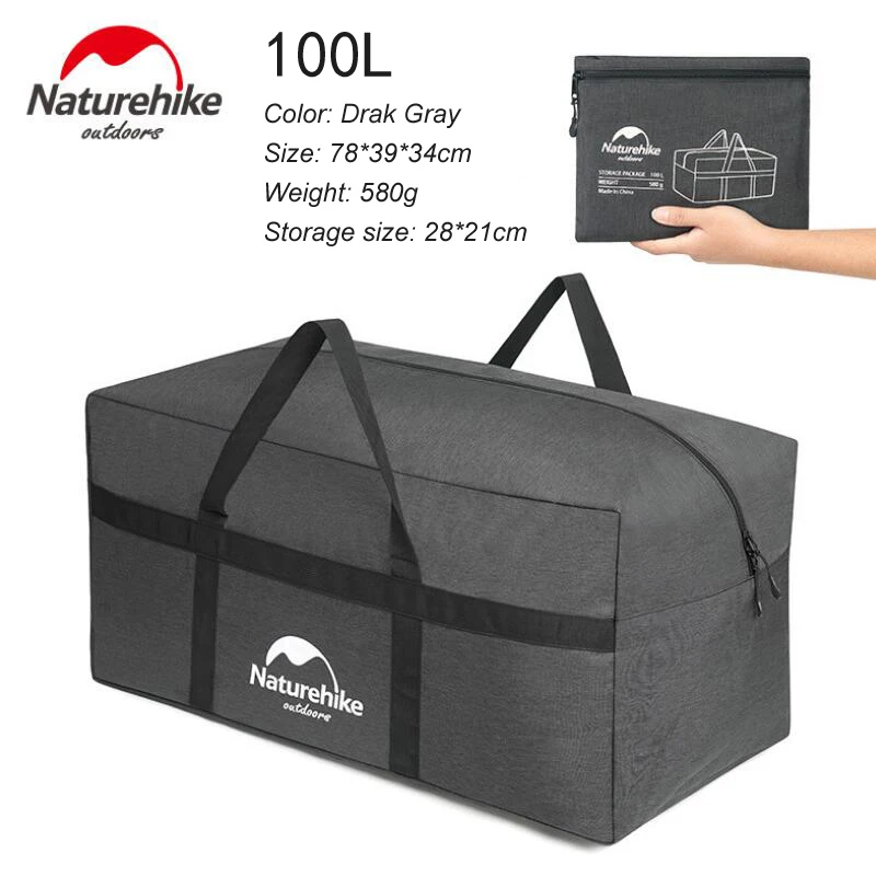 Naturehike 45L 100L дорожная сумка для хранения сумки большой Ёмкость сумка Для женщин Для мужчин Складные сумки унисекс Чемодан путешествия Сумки NH17S021-L - Цвет: Dark Gray 100L