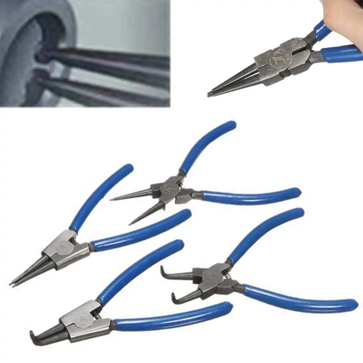 

4Pcs/set Circlip Plier Set Internal External Straight Curved Snap Ring Pliers 6''