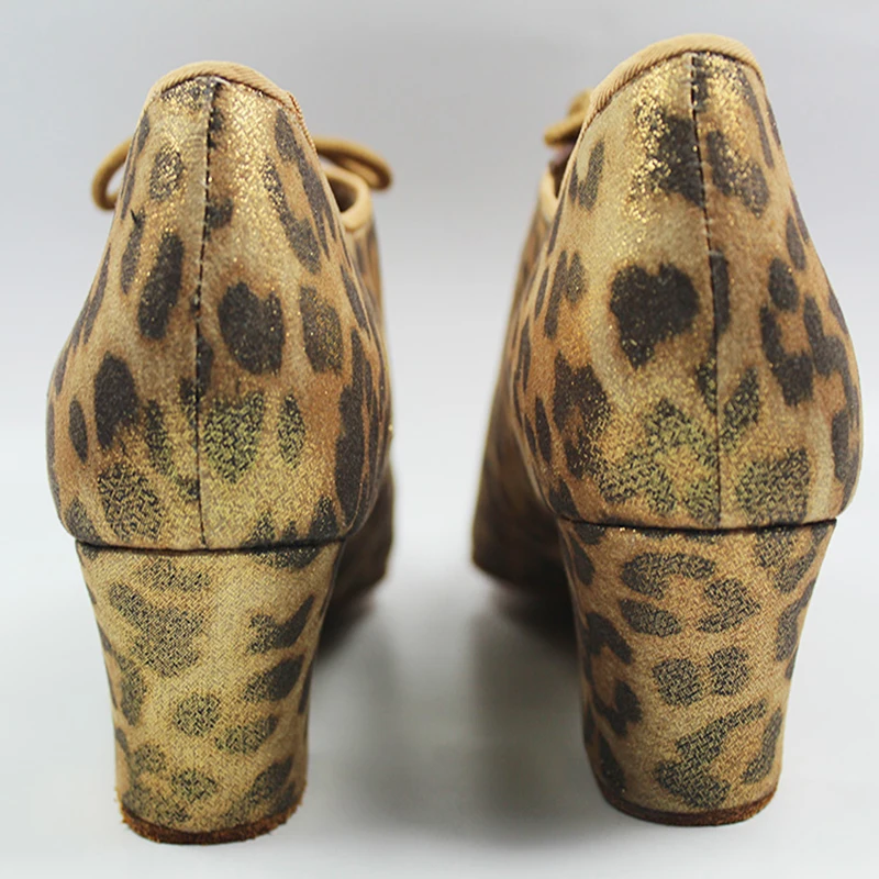 Leopard Latin Dance Shoes Sneakers WOMEN SHOES Jazz Modern Shoe Non-slip Soft Sole Vamp Heel 5 cm Slip-UP BD T1-B Ballroom SATIN