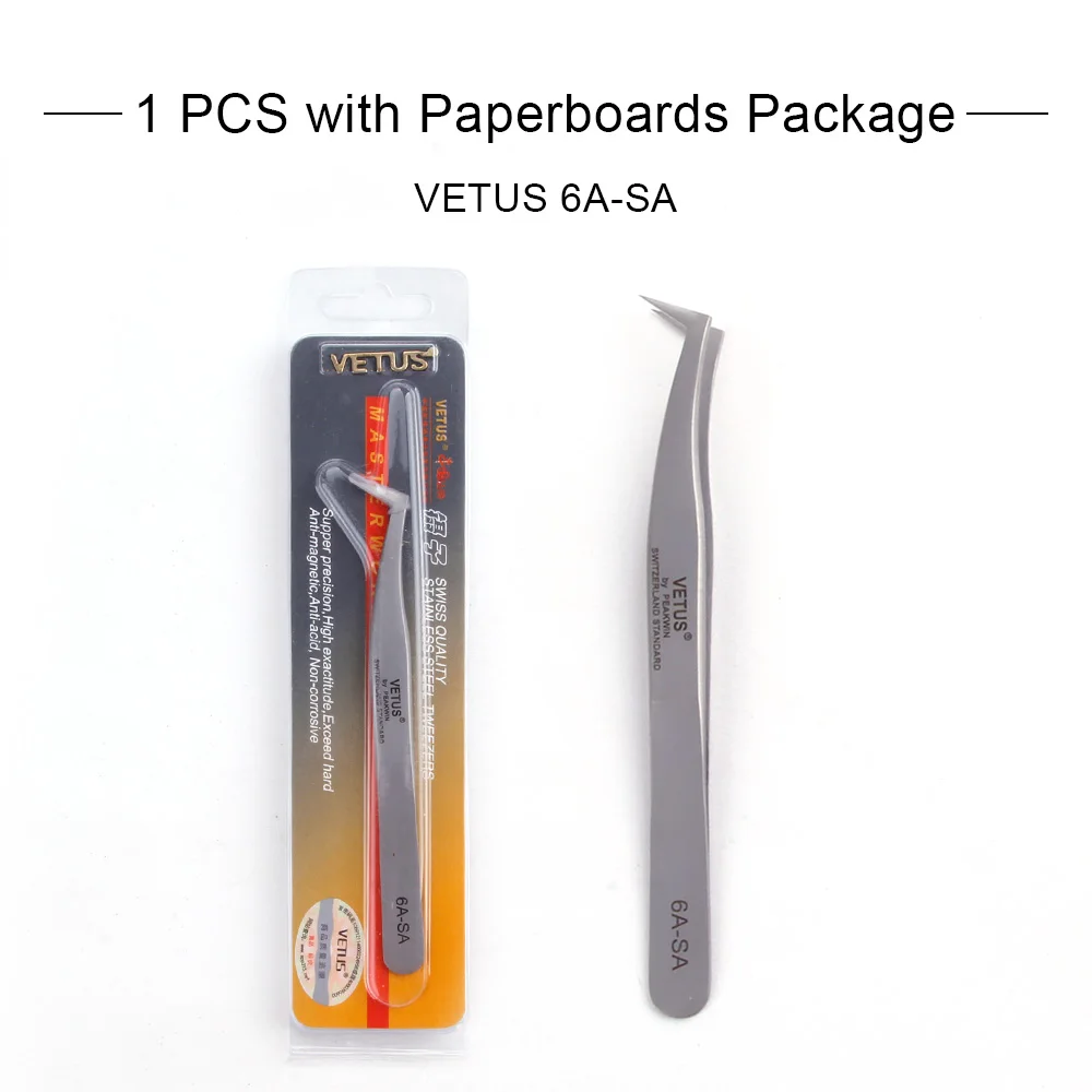 6A-SA Paperboards Пинцет для бровей VETUS 6A-SA из нержавеющей стали, точный Пинцет для наращивания ресниц, пинцет для объема ресниц, щипцы, косметические щипцы - Цвет: 6A-SA Paperboards