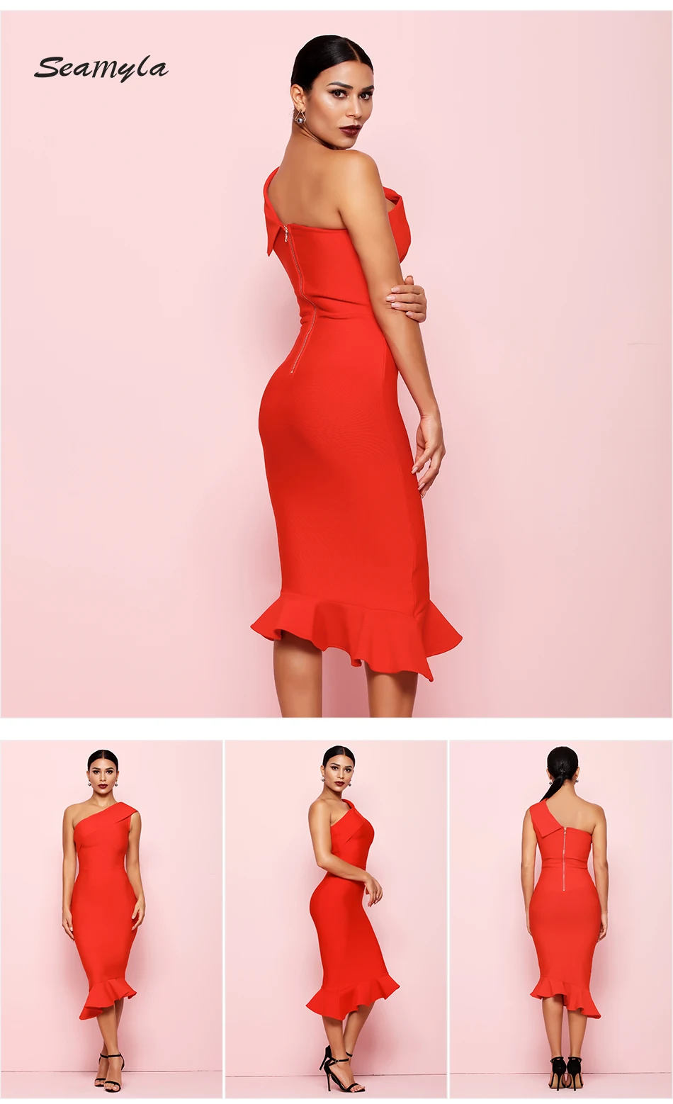 Seamyla новое летнее Бандажное Платье Vestidos Элегантные вечерние платья знаменитостей с оборками женское сексуальное платье для ночного клуба на одно плечо