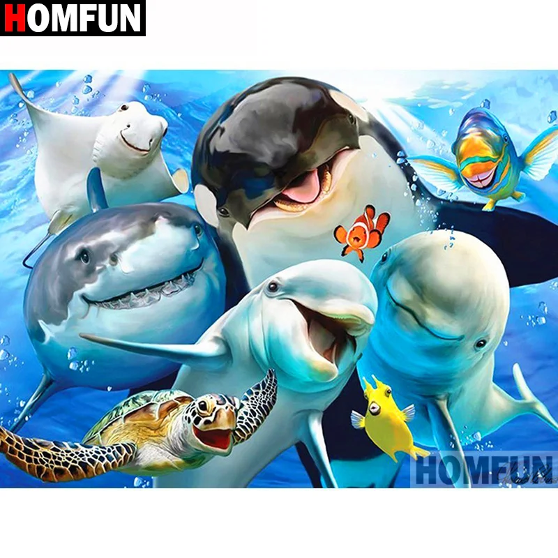 Алмазная 5D картина HOMFUN Дельфин черепаха рыба вышивка крестиком с полными