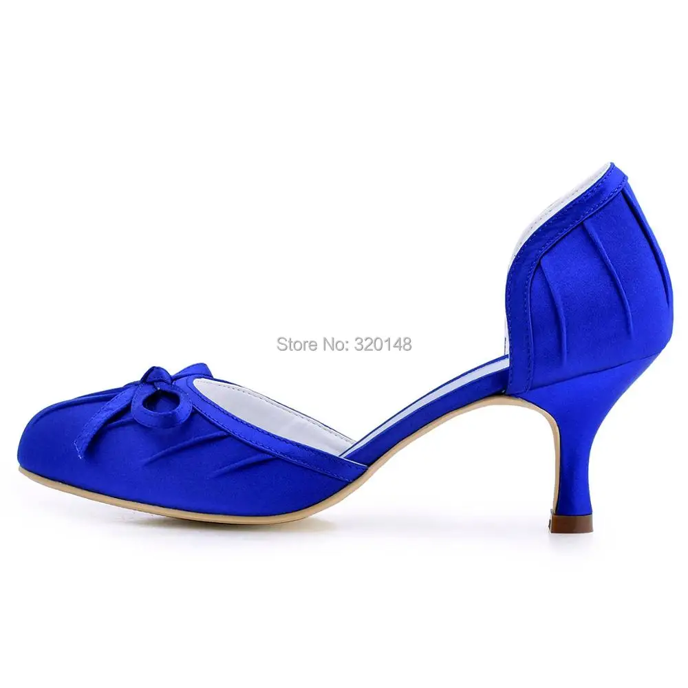 Милые женские туфли на высоком каблуке Цвет Синий Женские атласные с круглым