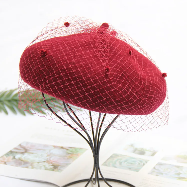 

MIARA.L new woolen worsted painter's hat British vintage lace mesh beret women elegant fashion hat