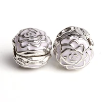 hot sale 1pc silver color beads flower glaze stopper safety bead for original pandora charm bracelets bangles jewelry