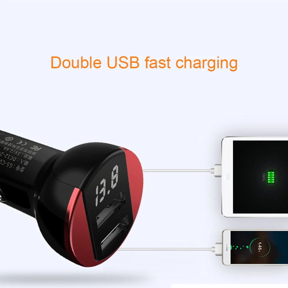Автомобильное зарядное устройство с двумя портами USB 5В 2.4A быстрое светодиодный