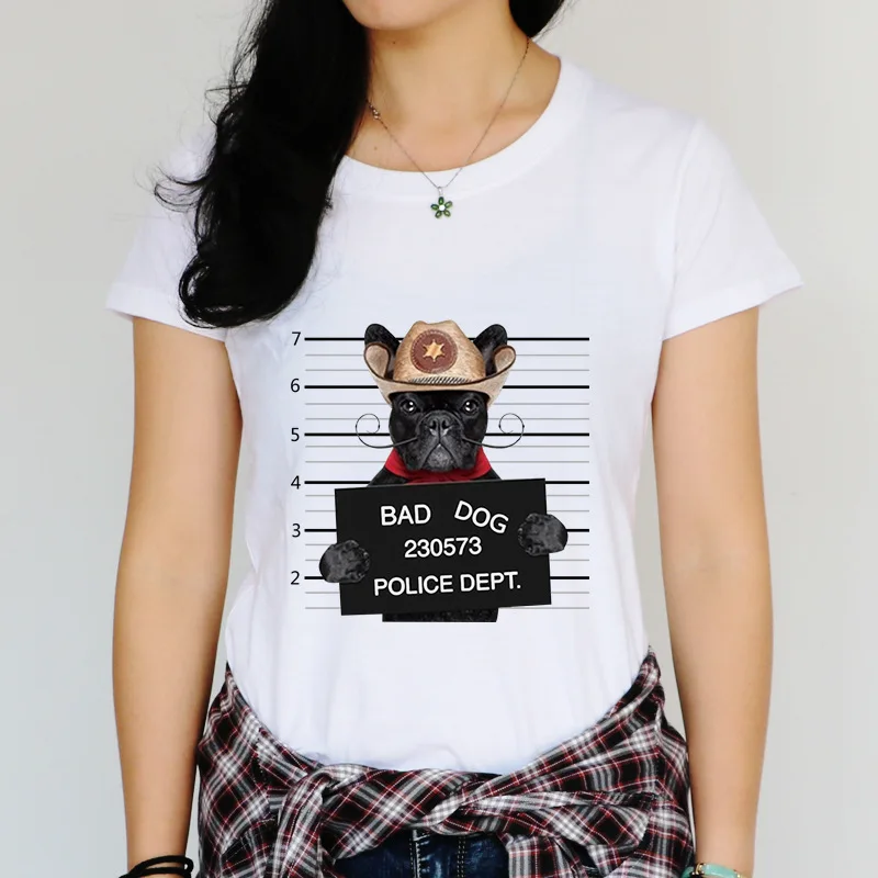 Забавные Плохая Собака печати футболка лето Для женщин короткий рукав o-образным