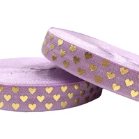 gold foil love heart printed fold over elastic webbing 16mm 10 yards diy 58 stretch handmade girls hair band sewing ribbons