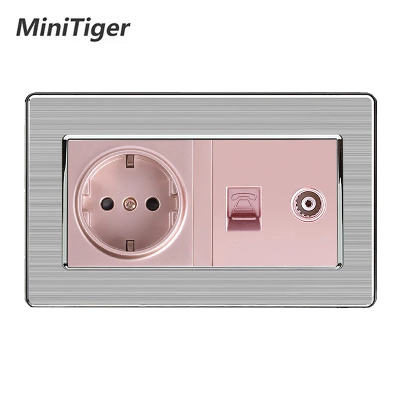 Minitiger настенная розетка стандарта ЕС + женский ТВ-разъем с двухъядерным разъемом