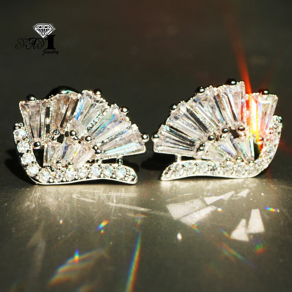 Ювелирные изделия YaYI Мода Принцесса 12CT серебро белый циркон Цвет Длинные серьги