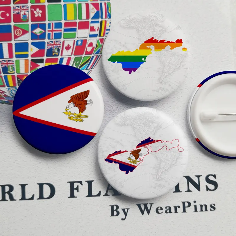 Американский флаг Самоа карта олова Кнопки булавки ЛГБТ гей радуга фестиваль