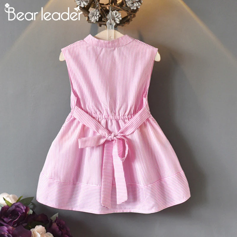 Bear Leader Girls Clothes 2020 New Summer Dresses Preppy Style Sleeveless Asymmetry Striped Dress Bow Princess 3-7Y | Детская одежда и