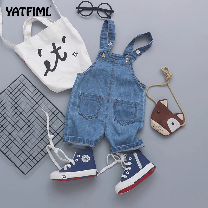 Детские брюки YATFIML для мальчиков и девочек джинсовый комбинезон весенне-летние