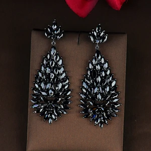 Black gun plated HIBRIDE роскошный модный дизайн маркиз Обрезной черный кубического циркония Серьги Brincos в виде ювелирных изделий вечерние подарки по оптовым ценами E-812 - Окраска металла: Black gun plated