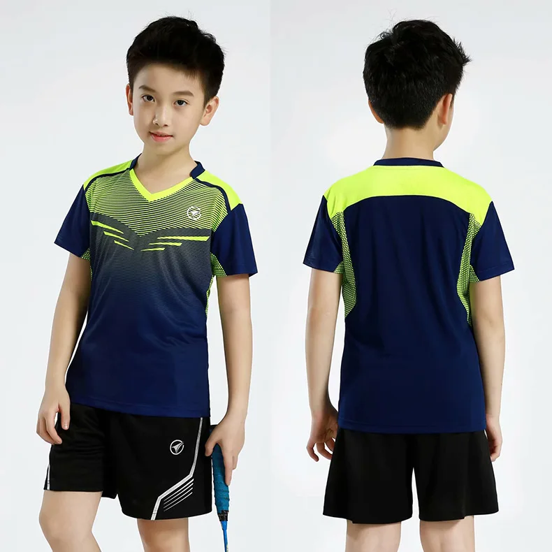 blue sports set Детский спортивный костюм для мальчиков, тренировочная форма для бега, рубашка с короткими рукавами для бадминтона, шорты, детская спортивная одежда, дышащая Джерси - Цвет: blue sports set