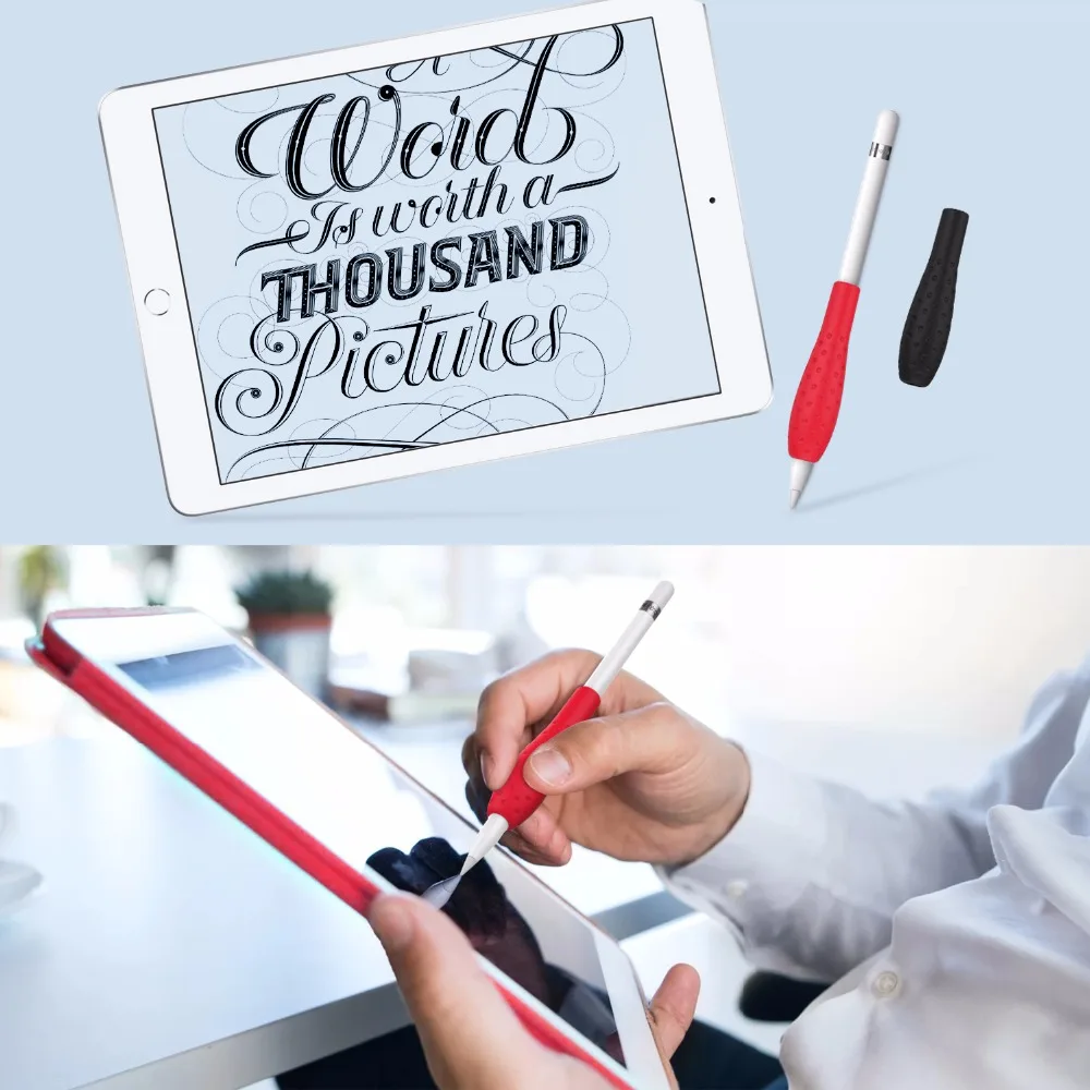 Защитный чехол MoKo Silicone Grip Holder Ergo для Apple Pencil(2 шт. в упаковке, белый и зеленый драгоценный камень, черный и красный