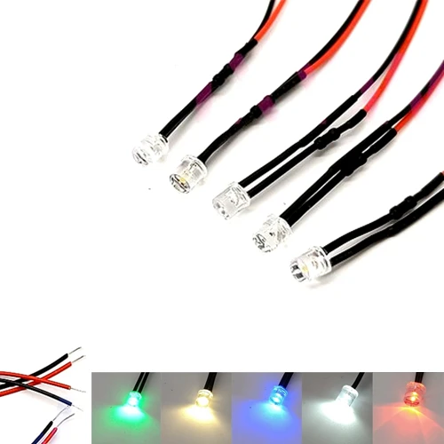 

100Pcs 3V 5V 6V 9V 12V 24V 36V 48V 110V 220V Flat Head Clear 5mm LED With 20cm Red&Black Wire Light=Warm White