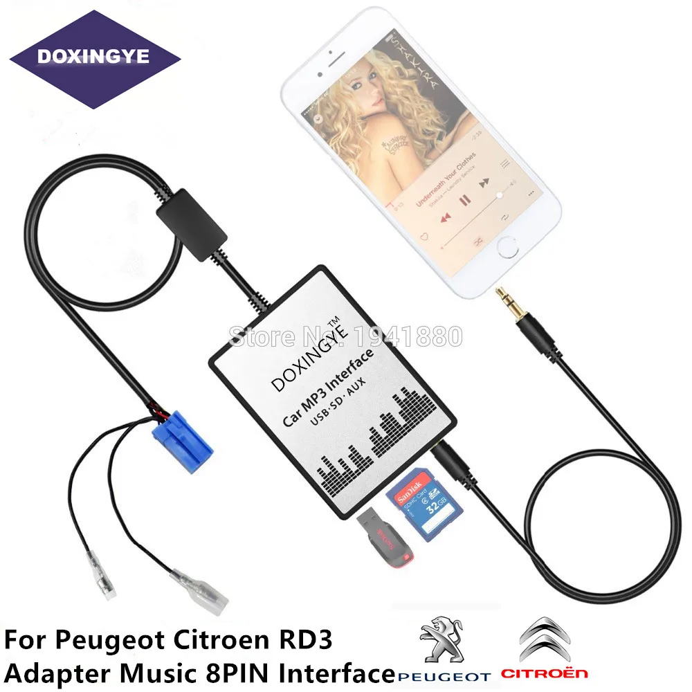 DOXINGYE USB SD AUX Автомобильный MP3 музыкальный CD чейнджер аудио адаптер для peugeot Citroen RD3 музыкальный адаптер 8PIN интерфейс CD качество звука