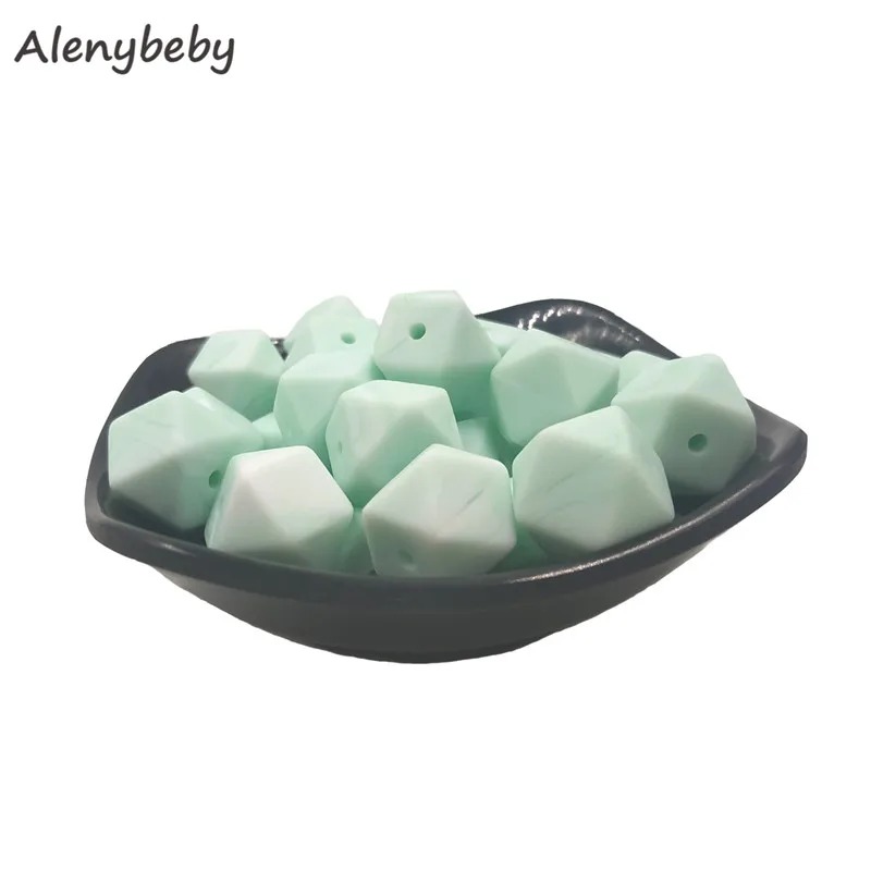 Marble mint 50 шт. 17 мм Силиконовые шестигранные шарики BPA Бесплатно Детские Прорезыватели для зубов Еда Класс силиконовый Прорезыватель Жевать Ожерелье игрушки Детские подарки для душа - Цвет: Marble mint