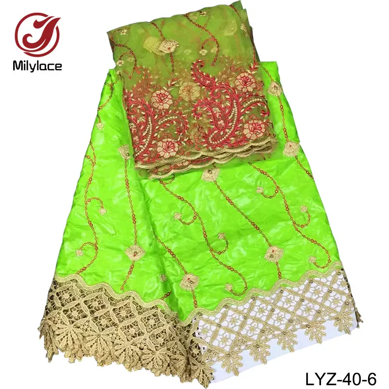 Оранжевый бисера Базен кружевной ткани 2017 высокого качества 5 ярдов Multicolors