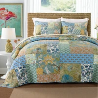quality patchwork quilt sets 3pcs cotton bedspreads for bed with 2 shams washable king size summer blanket on bed