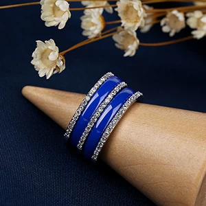 Blue Rings Роскошные красочные кольца для женщин 10 мм ширина экспансивные Кристальные яркие голубые Розовые Желтые керамические кольца ювелирные изделия Рождественский подарок - Цвет основного камня: Blue Rings