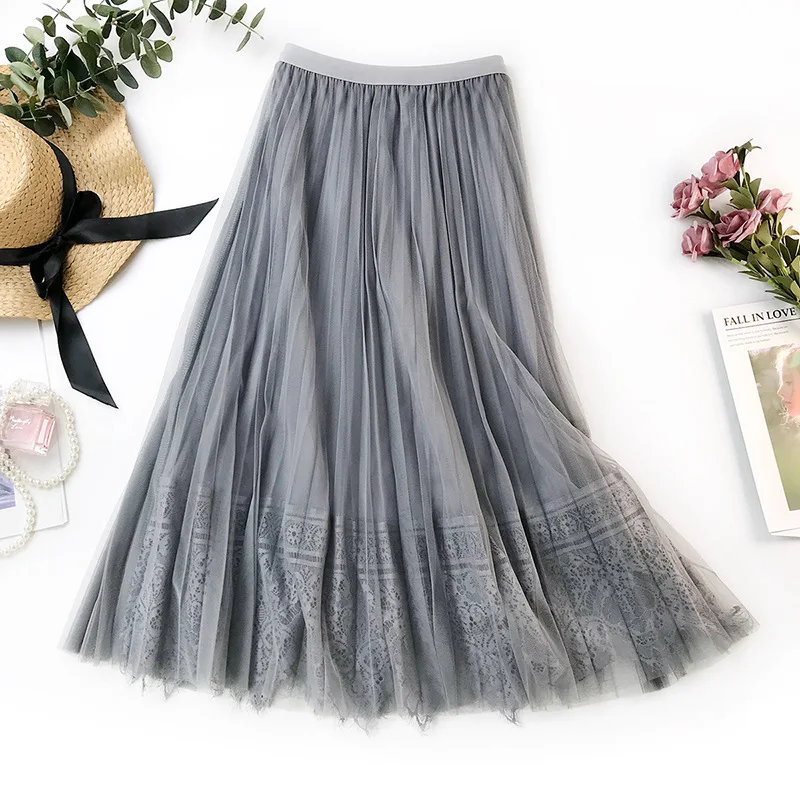 Fitaylor летняя кружевная Лоскутная фатиновая юбка женская элегантная с высокой