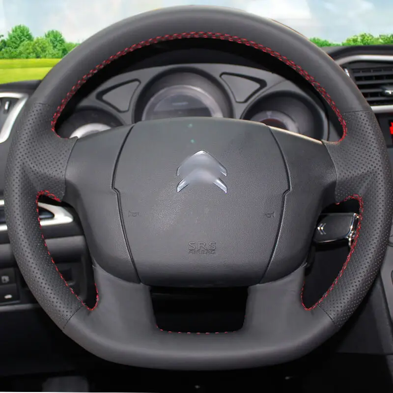 Блестящие пшеницы черный кожаный чехол на руль для Citroen C4 C4L C4