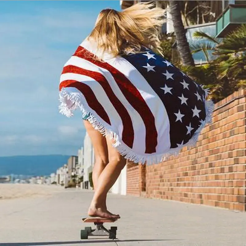 UFRIDAY The United States Independence Day USA Flag Beach Towel Summer American Round With Tassel Printed Shawl | Дом и сад