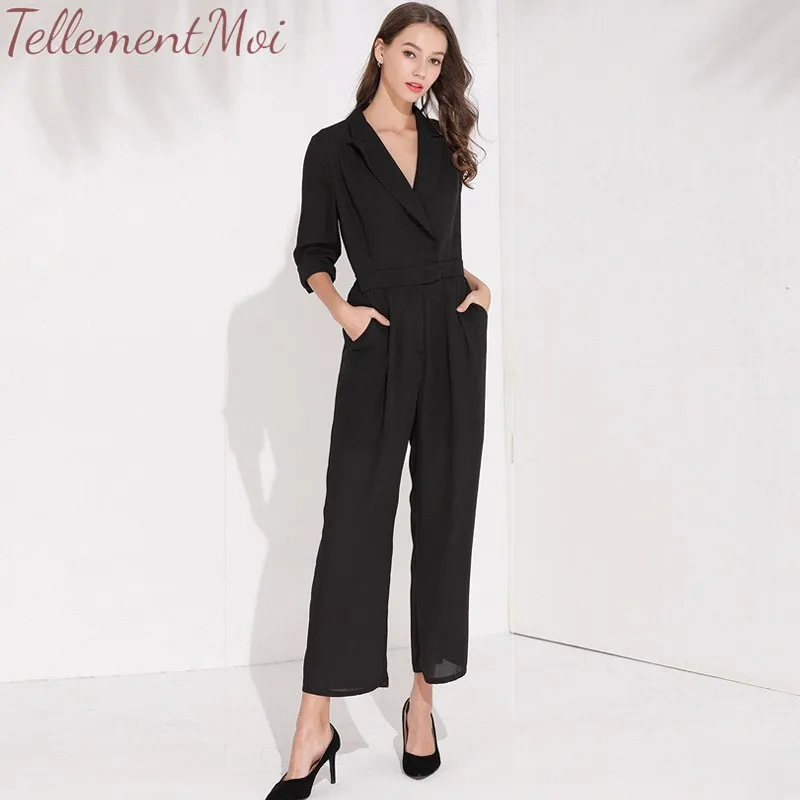 Комбинезоны с v-образным вырезом элегантные плиссированные женские модные