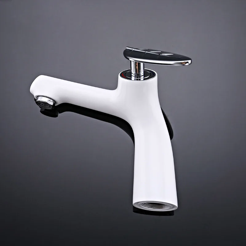 

Leaf Design Single Handle Bathroom Faucet Brass Material High Quality Basin Water Mixer Chrome Plated & White Paint