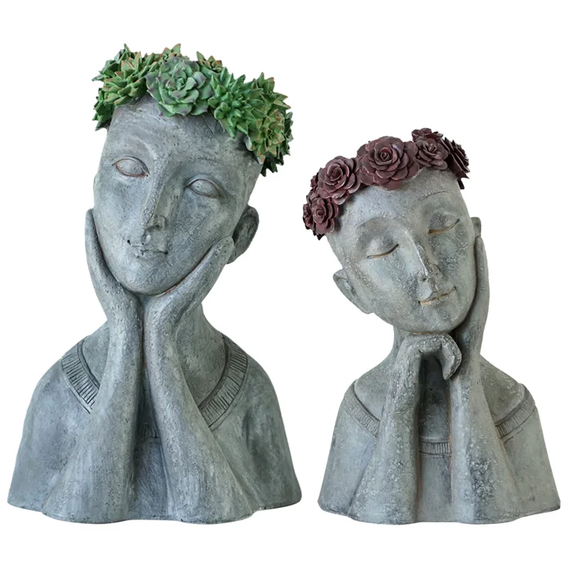 

vintage resin creative human face flower vases home decor crafts room decoration objects garden goddess vase girls lady statue