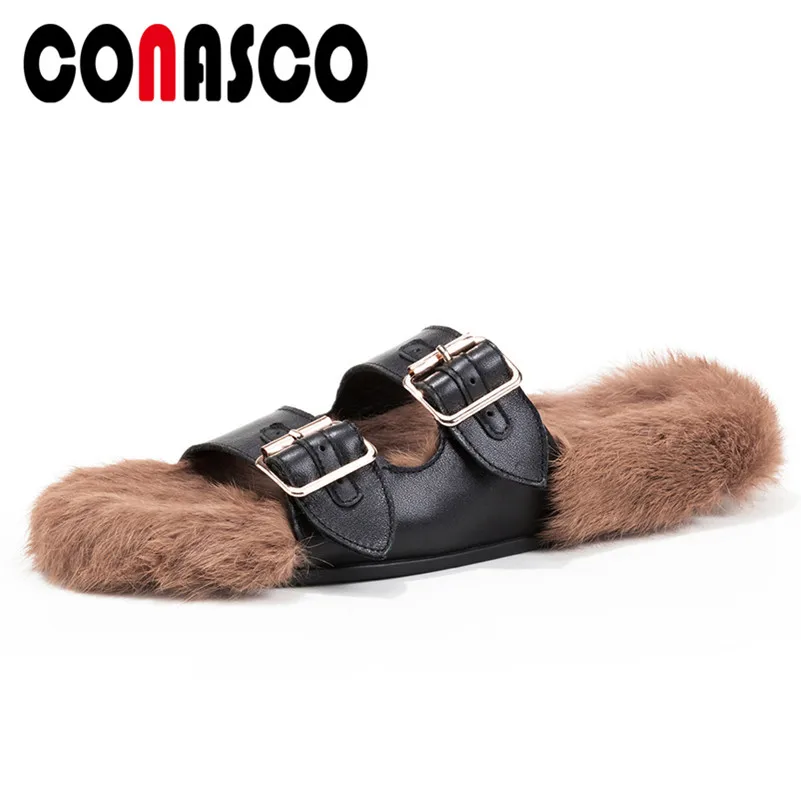 CONASCO Fashion Women Buckles Flats Heels Party Wedding Shoes Woman Genuine Leather Comfortable Casual Ladies Sandals | Обувь