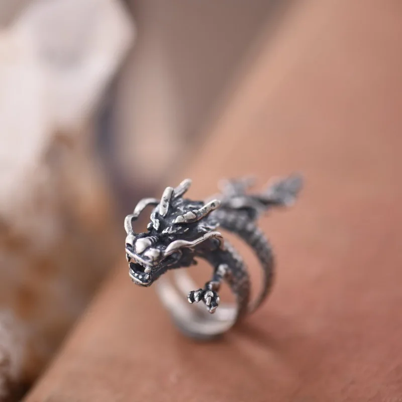 ROMAD Ретро стиль готический панк обернутый дракон регулируемое кольцо для мужчин